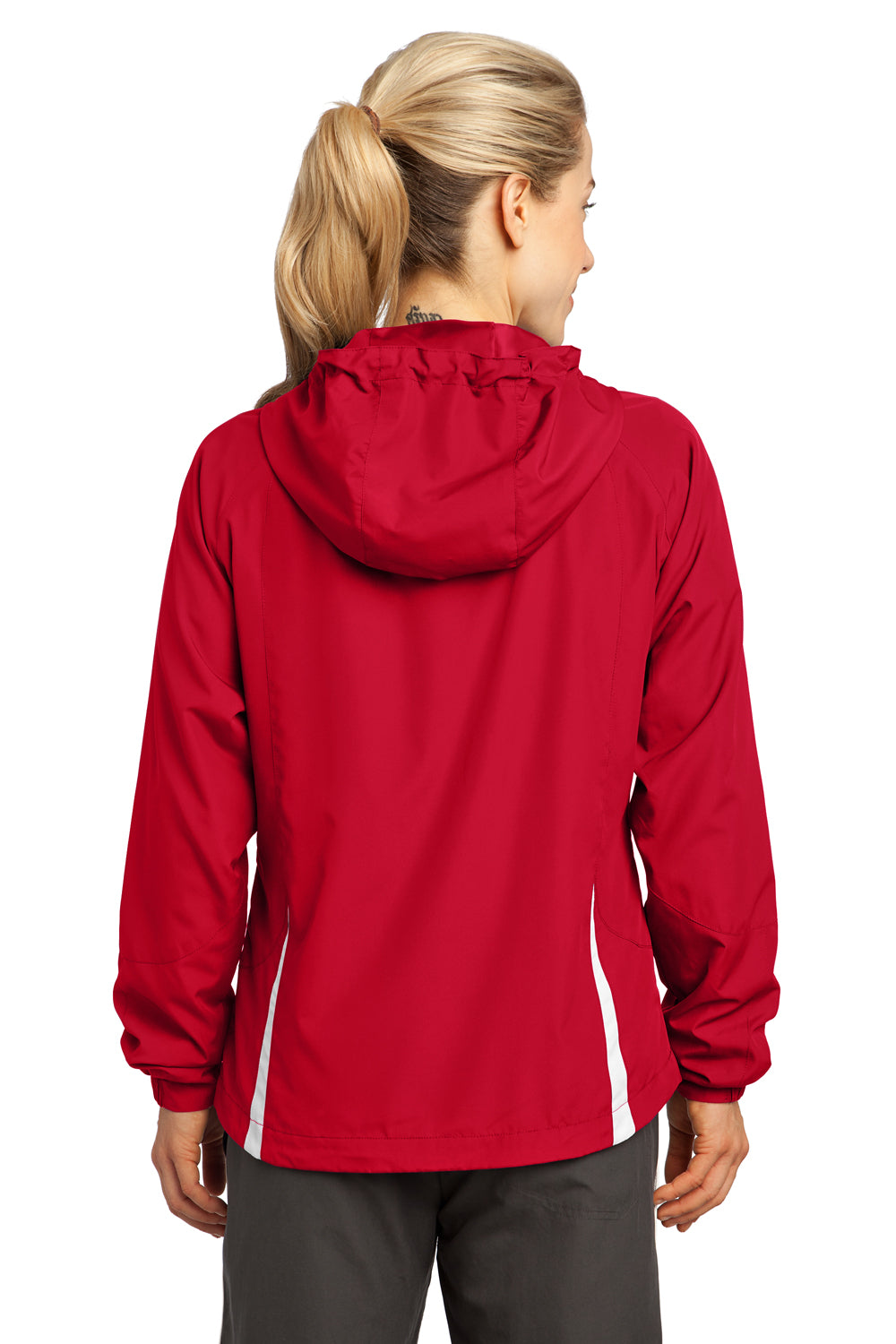 Sport-Tek LST76 Womens Water Resistant Full Zip Hooded Jacket Red Back