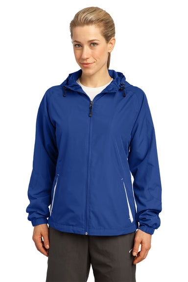 Sport-Tek LST76 Womens Water Resistant Full Zip Hooded Jacket Royal Blue Front
