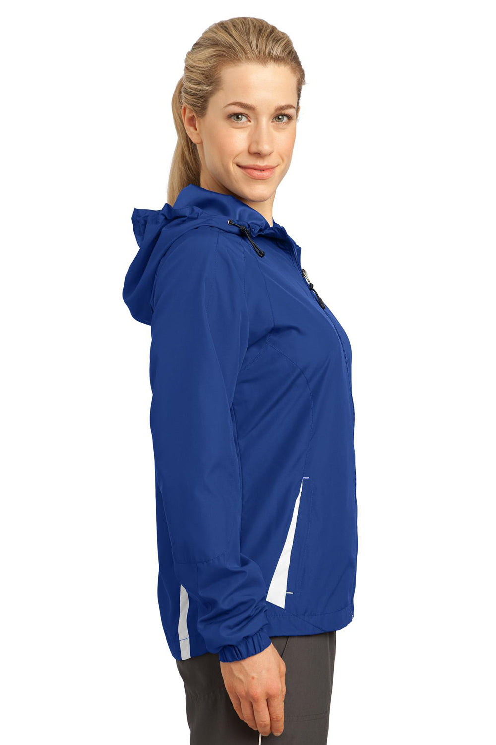 Sport-Tek LST76 Womens Water Resistant Full Zip Hooded Jacket Royal Blue Side
