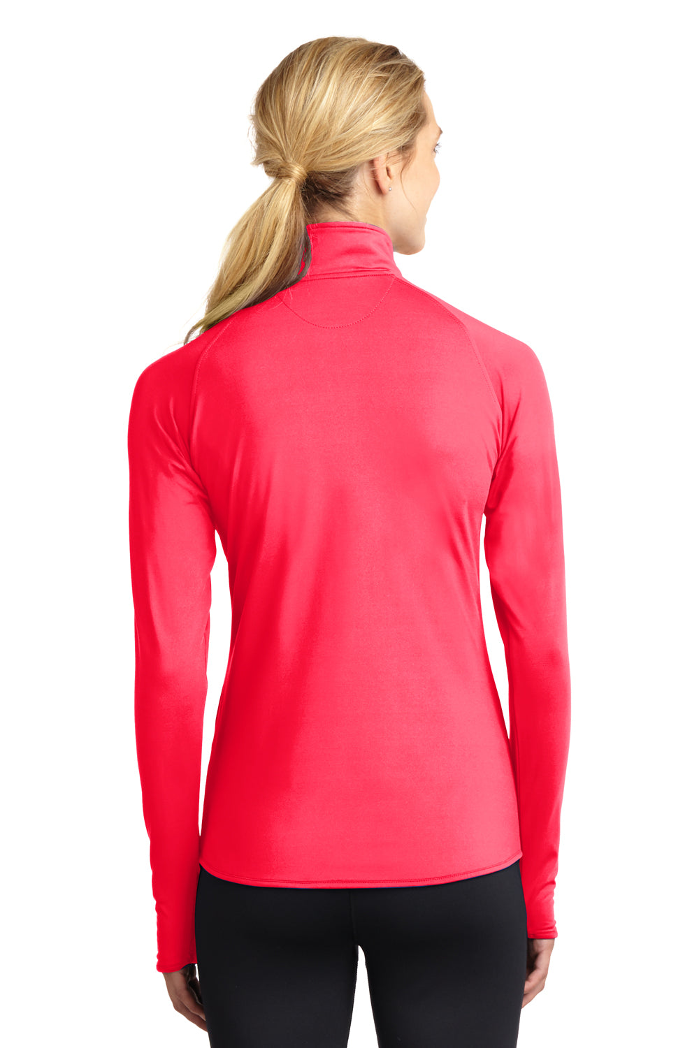 Sport-Tek LST850 Womens Sport-Wick Moisture Wicking 1/4 Zip Sweatshirt Hot Coral Pink Back