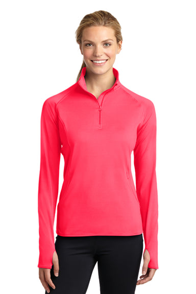 Sport-Tek LST850 Womens Sport-Wick Moisture Wicking 1/4 Zip Sweatshirt Hot Coral Pink Front