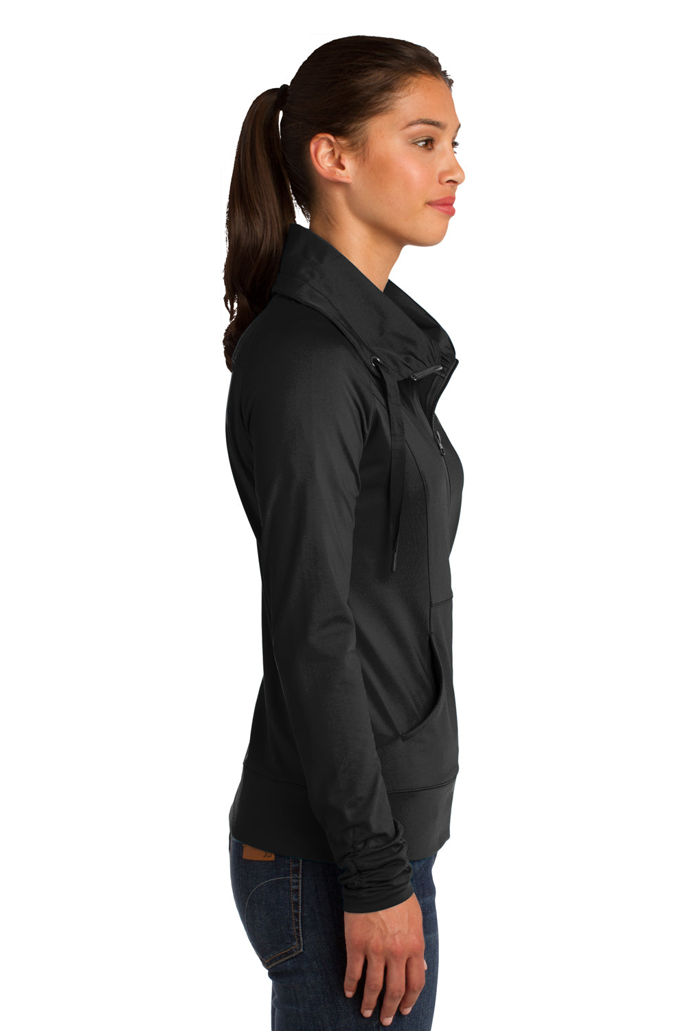 Sport-Tek LST852 Womens Sport-Wick Moisture Wicking Full Zip Jacket Black Side