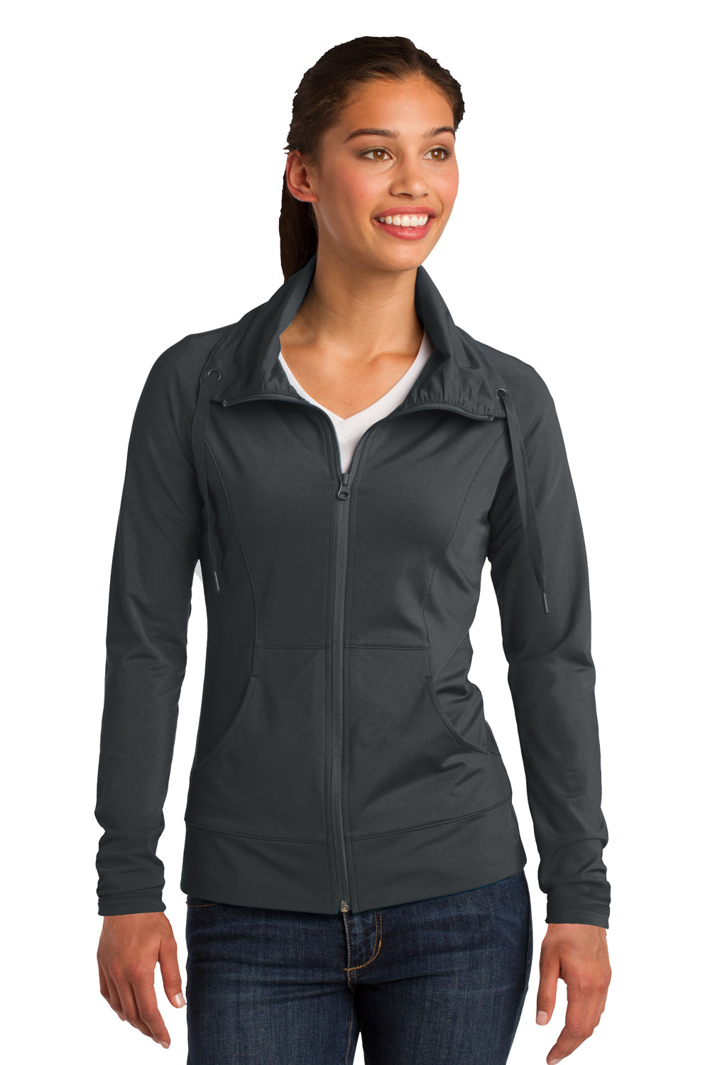 Sport-Tek LST852 Womens Sport-Wick Moisture Wicking Full Zip Jacket Charcoal Grey Front