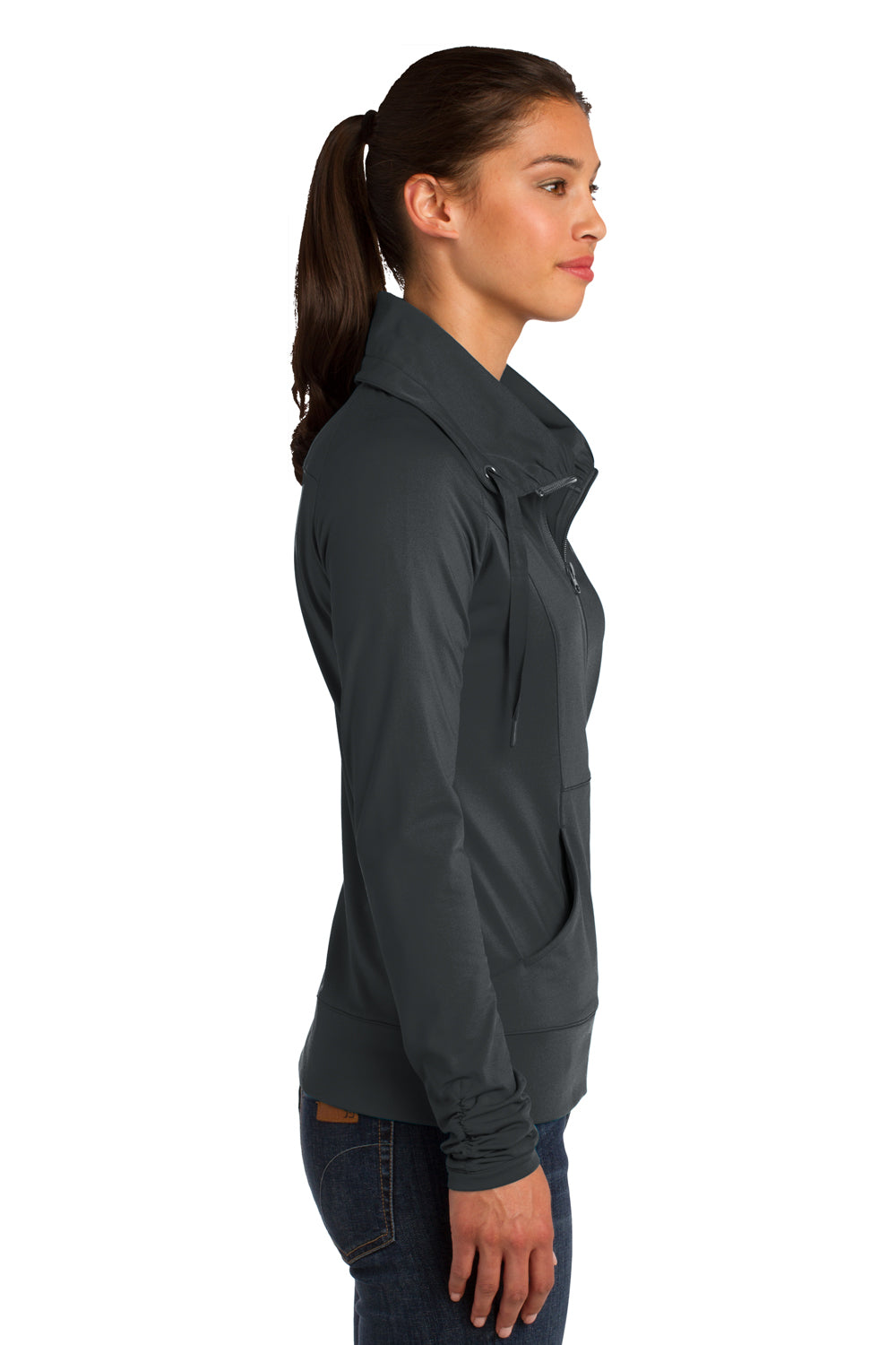 Sport-Tek LST852 Womens Sport-Wick Moisture Wicking Full Zip Jacket Charcoal Grey Side