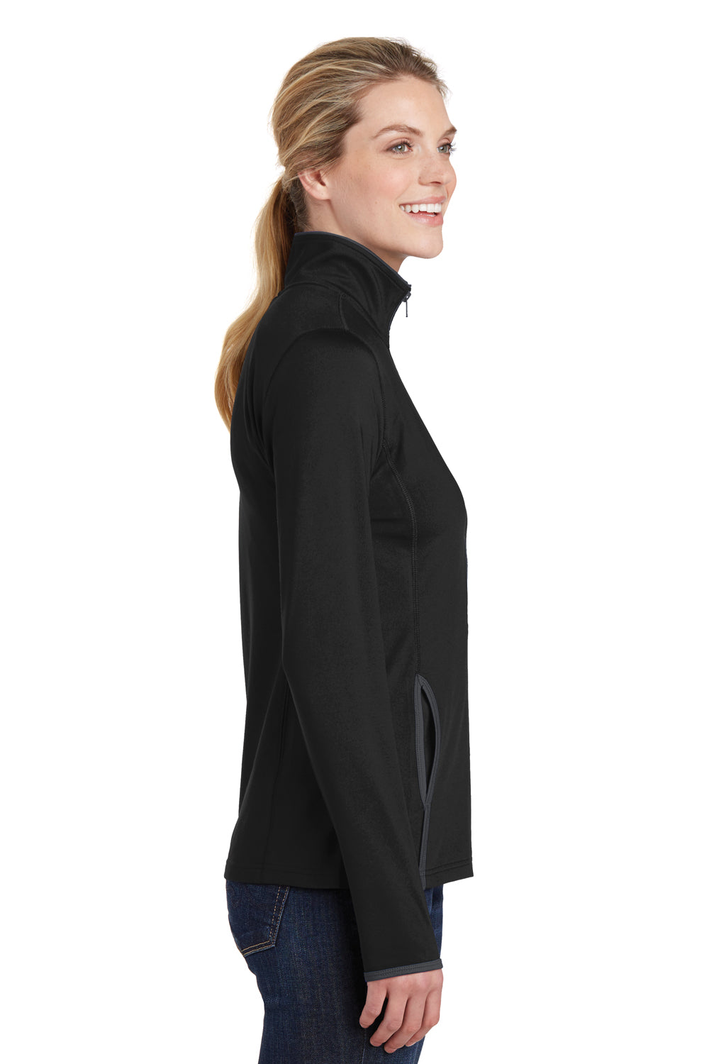 Sport-Tek LST853 Womens Sport-Wick Moisture Wicking Full Zip Jacket Black/Grey Side