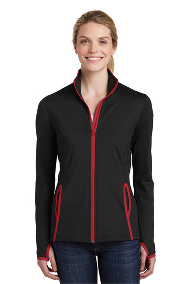 Sport-Tek LST853 Womens Sport-Wick Moisture Wicking Full Zip Jacket Black/Red Front