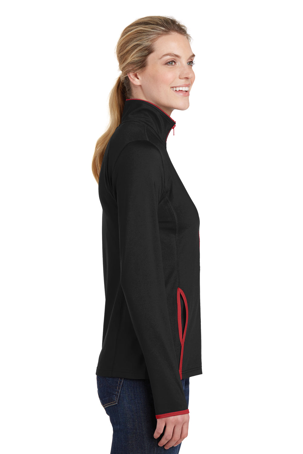 Sport-Tek LST853 Womens Sport-Wick Moisture Wicking Full Zip Jacket Black/Red Side