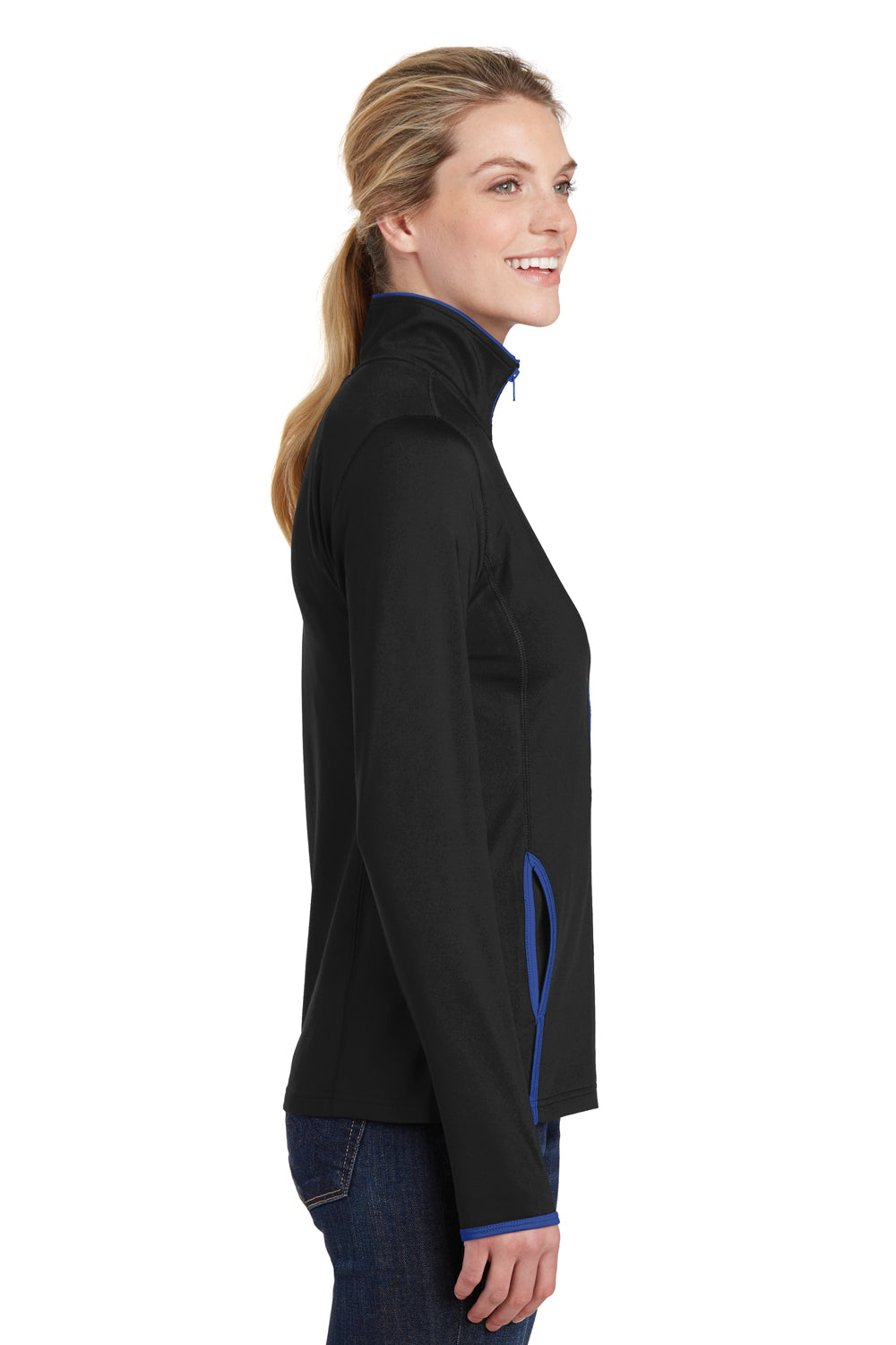 Sport-Tek LST853 Womens Sport-Wick Moisture Wicking Full Zip Jacket Black/Royal Blue Side