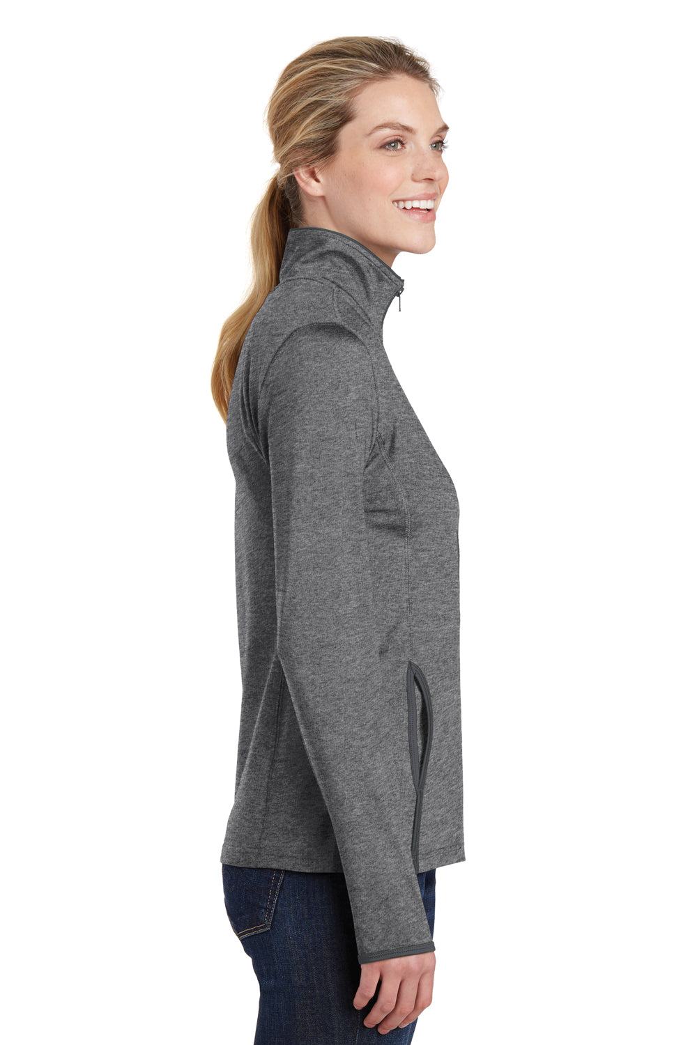 Sport-Tek LST853 Womens Sport-Wick Moisture Wicking Full Zip Jacket Heather Grey/Charcoal Grey Side