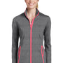 Sport-Tek Womens Sport-Wick Moisture Wicking Full Zip Jacket - Heather Charcoal Grey/Hot Coral Pink