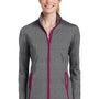 Sport-Tek Womens Sport-Wick Moisture Wicking Full Zip Jacket - Heather Charcoal Grey/Pink Rush