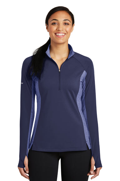 Sport-Tek LST854 Womens Sport-Wick Moisture Wicking 1/4 Zip Sweatshirt Navy Blue/Heather Navy Blue Front