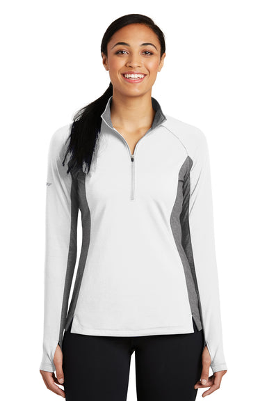 Sport-Tek LST854 Womens Sport-Wick Moisture Wicking 1/4 Zip Sweatshirt White/Heather Charcoal Grey Front