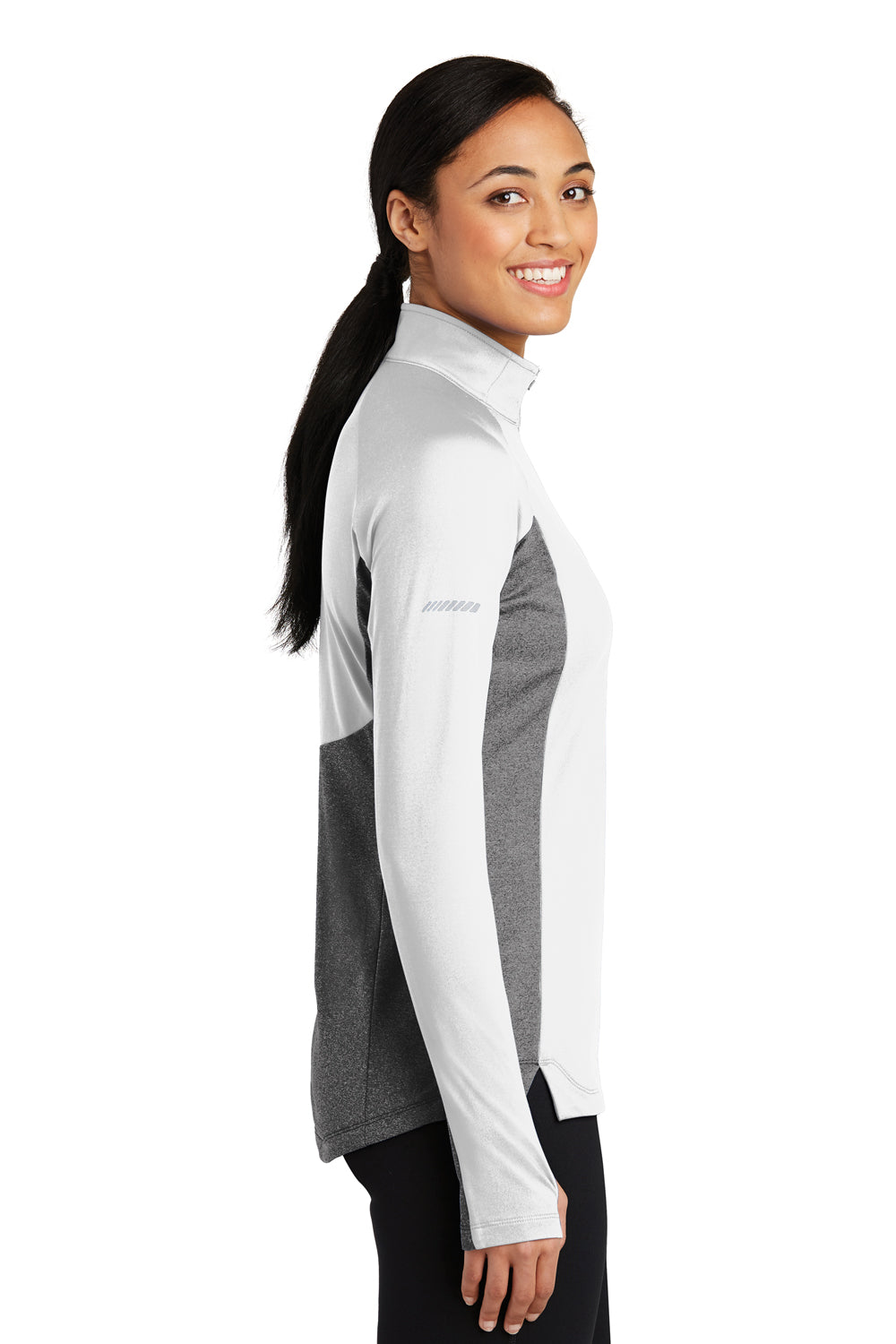 Sport-Tek LST854 Womens Sport-Wick Moisture Wicking 1/4 Zip Sweatshirt White/Heather Charcoal Grey Side
