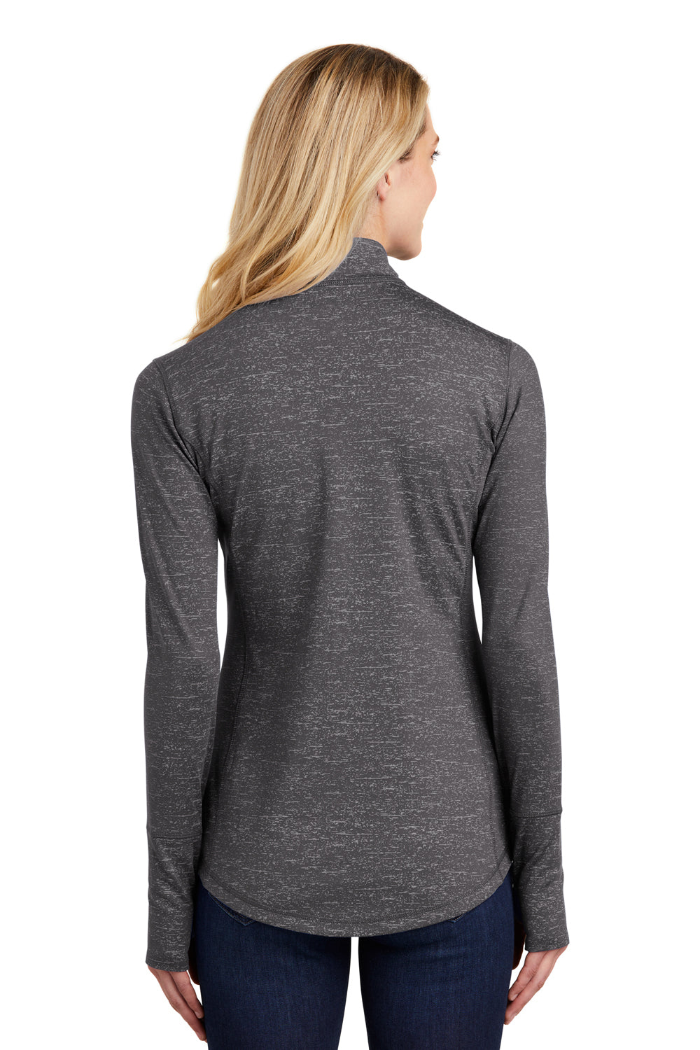 Sport-Tek LST855 Womens Sport-Wick Moisture Wicking 1/4 Zip Sweatshirt Charcoal Grey Back