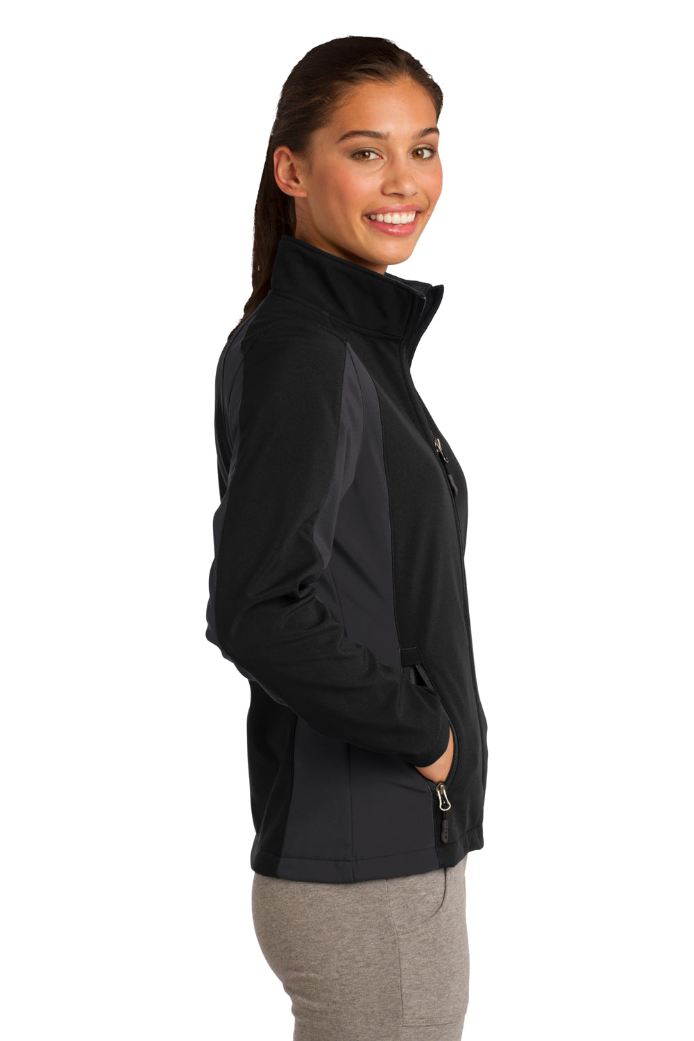 Sport-Tek LST970 Womens Water Resistant Full Zip Jacket Black/Grey Side