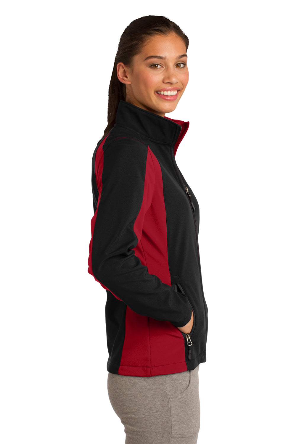 Sport-Tek LST970 Womens Water Resistant Full Zip Jacket Black/Red Side