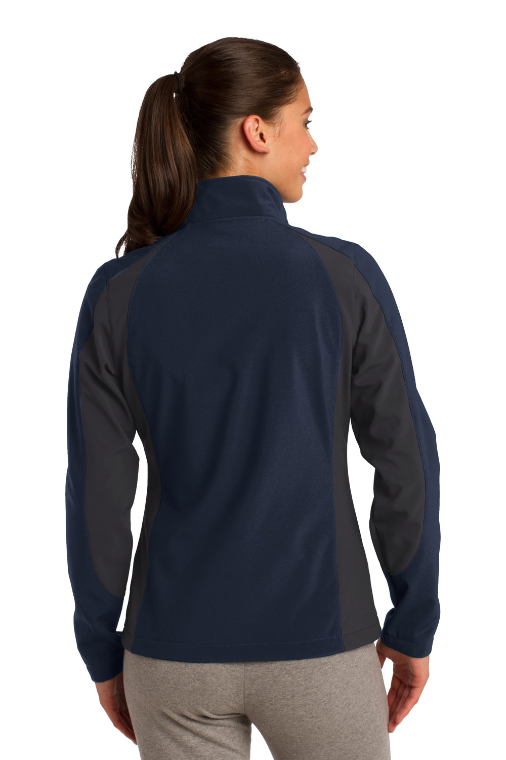 Sport-Tek LST970 Womens Water Resistant Full Zip Jacket Navy Blue/Grey Back
