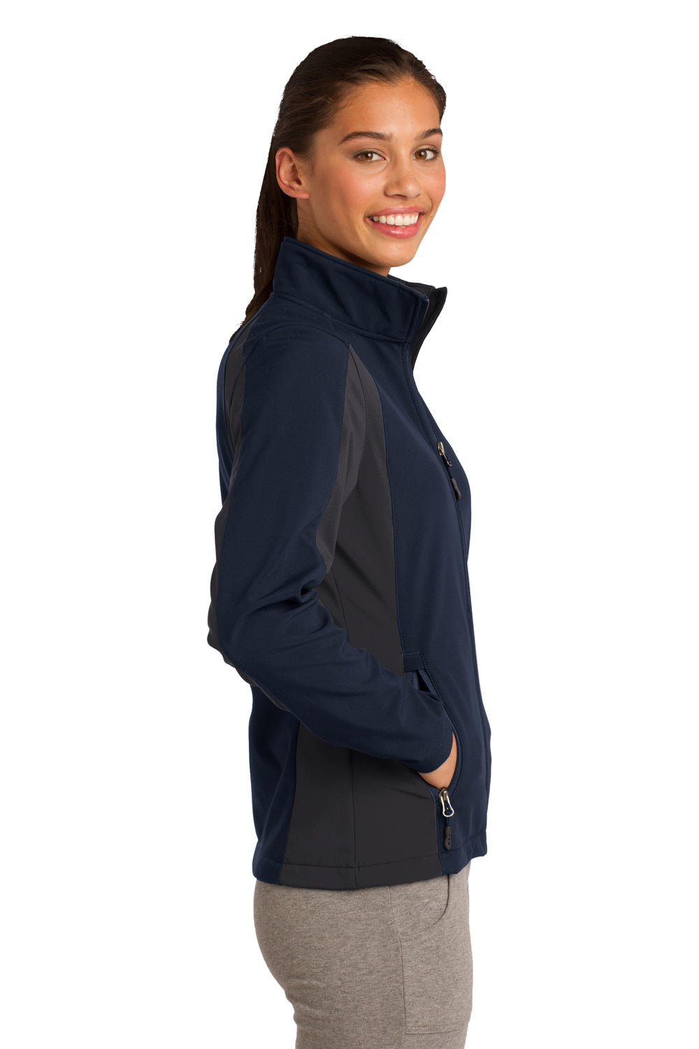 Sport-Tek LST970 Womens Water Resistant Full Zip Jacket Navy Blue/Grey Side