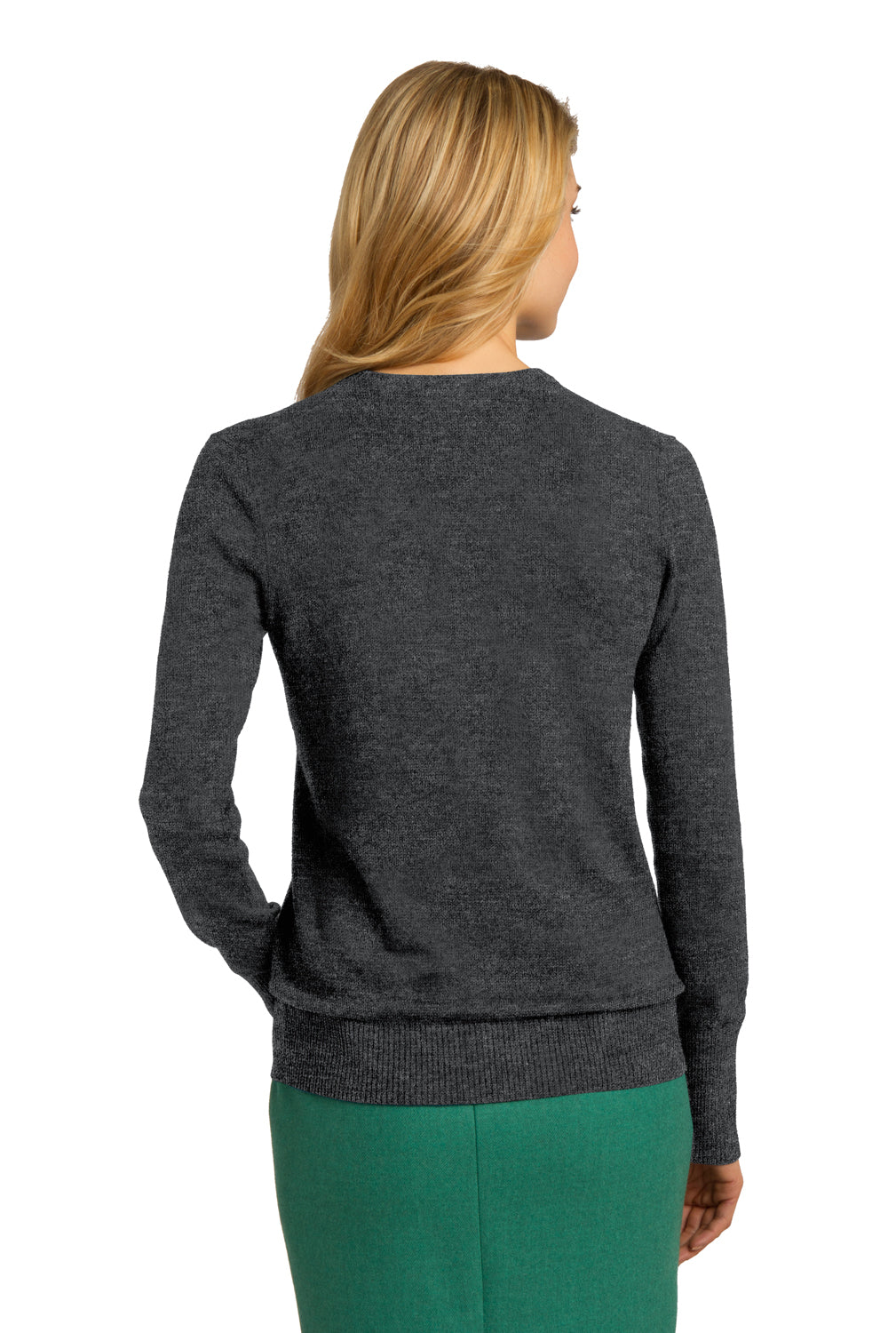 Port Authority LSW285 Womens Long Sleeve V-Neck Sweater Heather Charcoal Grey Back