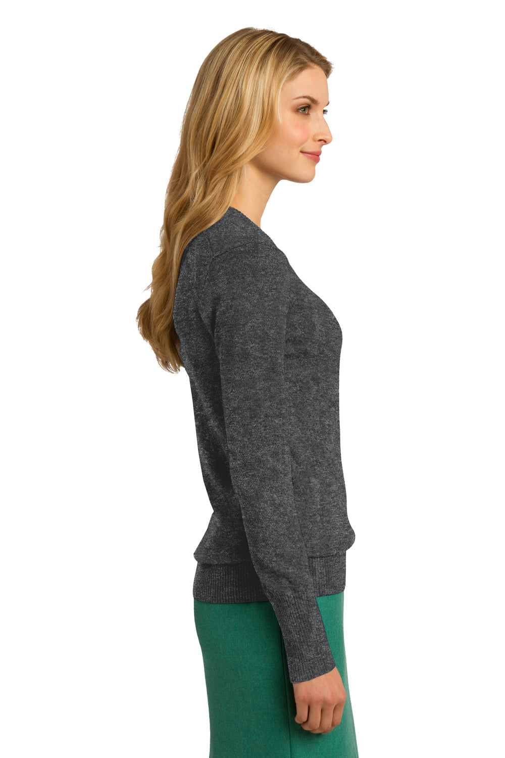 Port Authority LSW285 Womens Long Sleeve V-Neck Sweater Heather Charcoal Grey Side