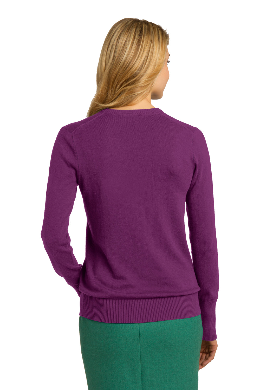 Port Authority LSW285 Womens Long Sleeve V-Neck Sweater Berry Purple Back