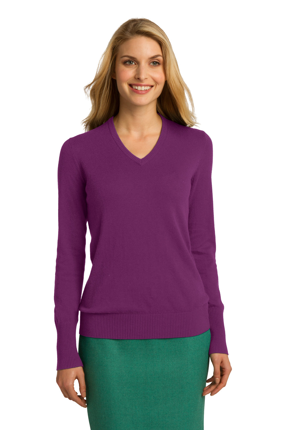Port Authority LSW285 Womens Long Sleeve V-Neck Sweater Berry Purple Front
