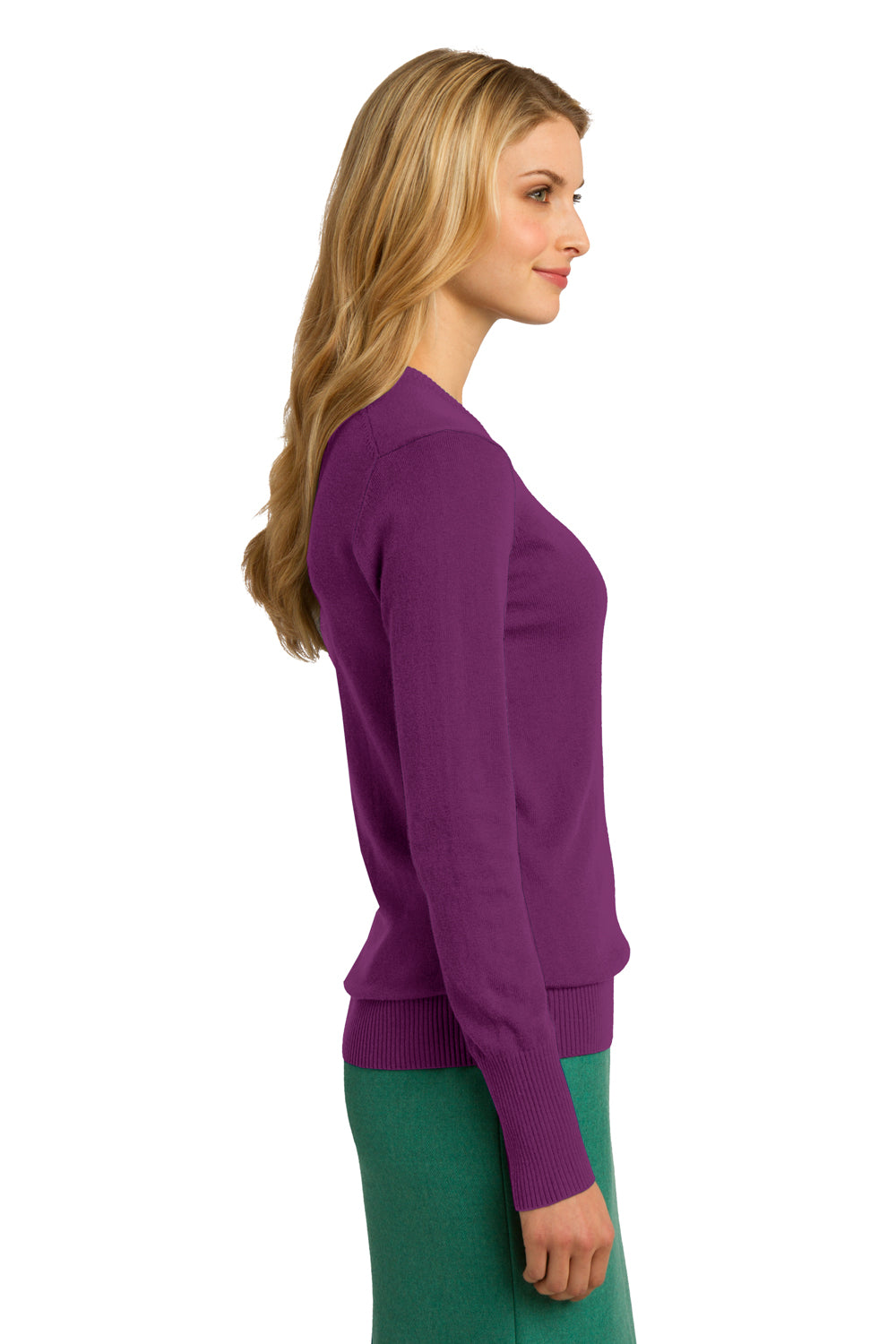 Port Authority LSW285 Womens Long Sleeve V-Neck Sweater Berry Purple Side