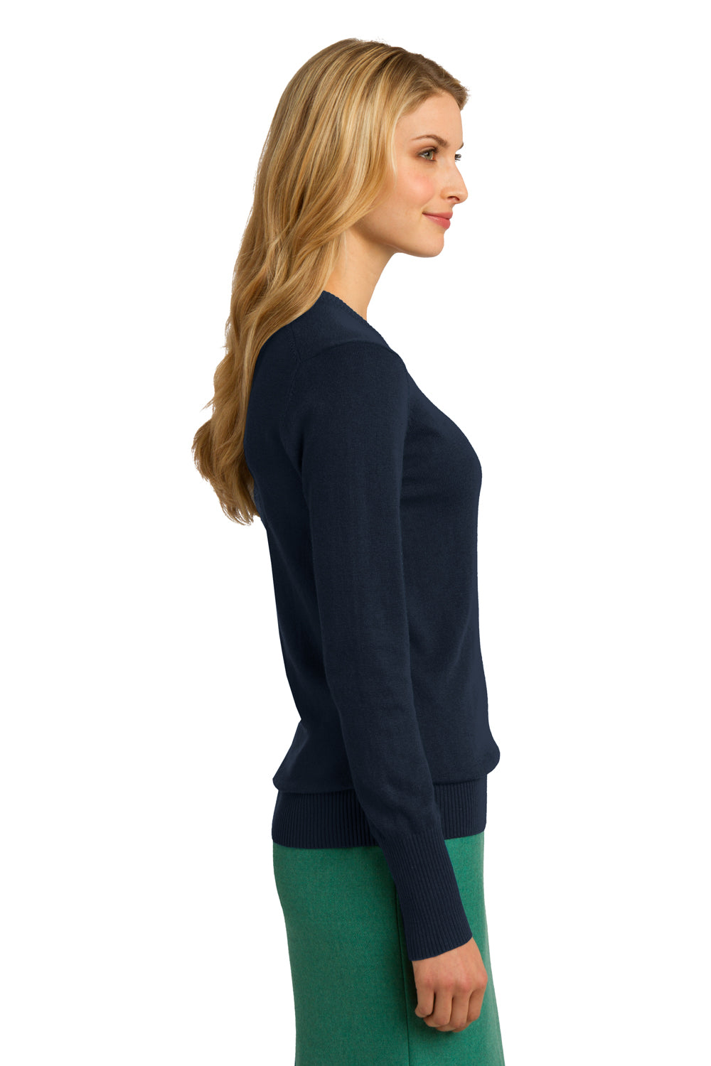 Port Authority LSW285 Womens Long Sleeve V-Neck Sweater Navy Blue Side