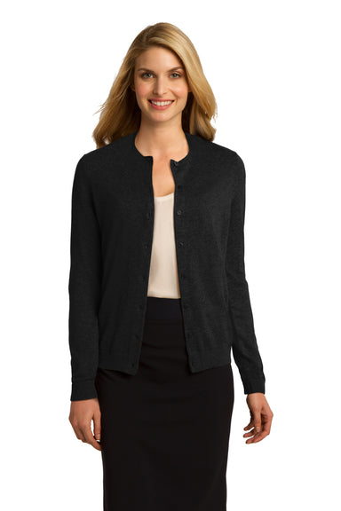 Port Authority LSW287 Womens Long Sleeve Cardigan Sweater Black Front