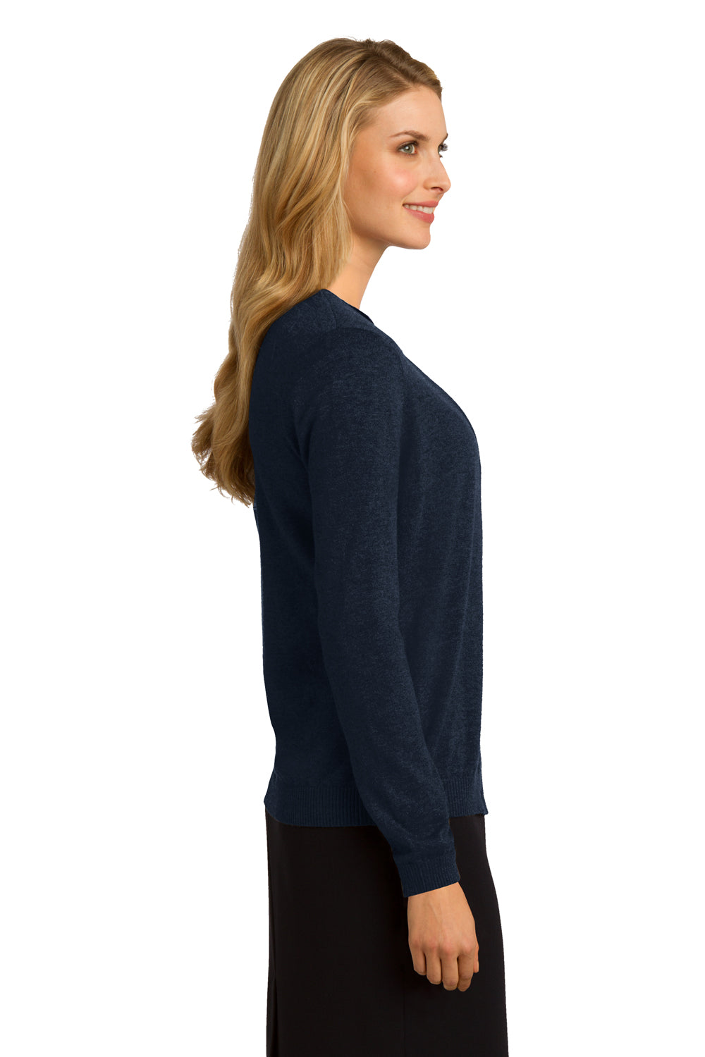 Port Authority LSW287 Womens Long Sleeve Cardigan Sweater Navy Blue Side