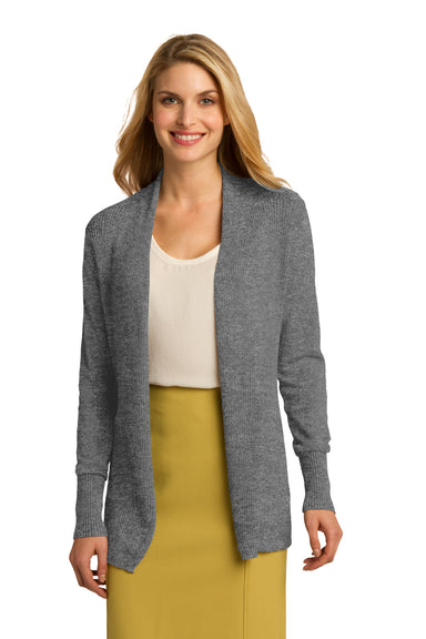 Port Authority LSW289 Womens Long Sleeve Cardigan Sweater Heather Medium Grey Front