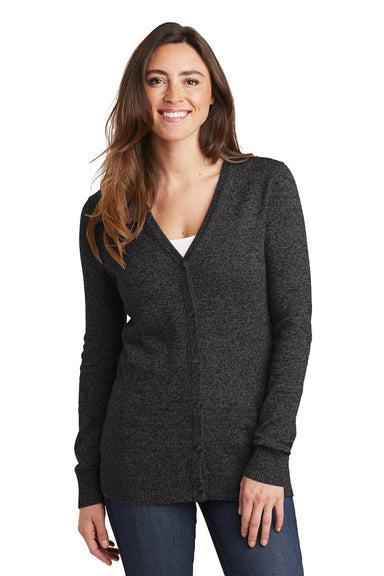 Port Authority LSW415 Womens Long Sleeve Cardigan Sweater Black Front
