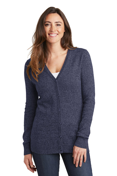 Port Authority LSW415 Womens Long Sleeve Cardigan Sweater Navy Blue Front