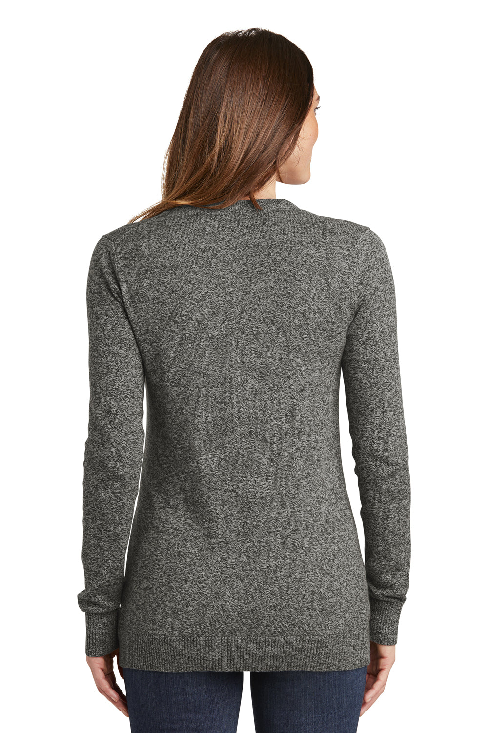 Port Authority LSW415 Womens Long Sleeve Cardigan Sweater Grey Back