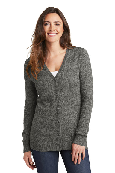 Port Authority LSW415 Womens Long Sleeve Cardigan Sweater Grey Front