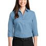 Port Authority Womens Carefree Stain Resistant 3/4 Sleeve Button Down Shirt - Carolina Blue