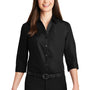 Port Authority Womens Carefree Stain Resistant 3/4 Sleeve Button Down Shirt - Deep Black