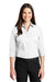 Port Authority LW102 Womens Carefree Stain Resistant 3/4 Sleeve Button Down Shirt White Front