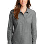 Port Authority Womens Slub Chambray Long Sleeve Button Down Shirt w/ Double Pockets - Grey