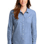Port Authority Womens Slub Chambray Long Sleeve Button Down Shirt w/ Double Pockets - Light Blue