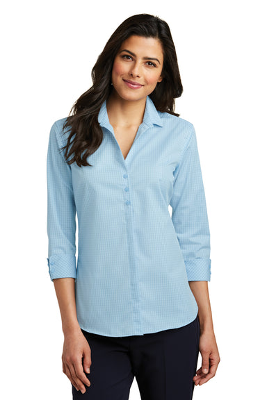 Port Authority LW643 Womens Easy Care Wrinkle Resistant 3/4 Sleeve Button Down Shirt Heritage Blue/Royal Blue Front