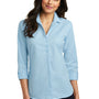 Port Authority Womens Easy Care Wrinkle Resistant 3/4 Sleeve Button Down Shirt - Heritage Blue/Royal Blue - Closeout