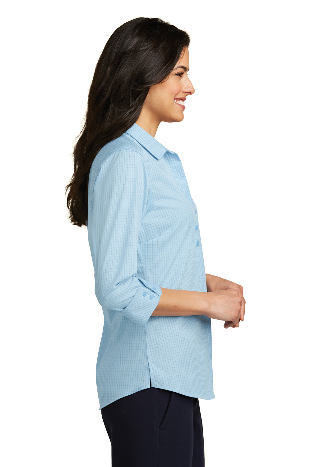 Port Authority LW643 Womens Easy Care Wrinkle Resistant 3/4 Sleeve Button Down Shirt Heritage Blue/Royal Blue Side