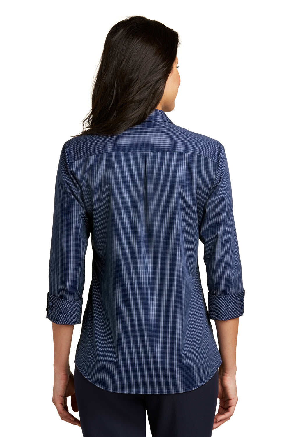 Port Authority LW643 Womens Easy Care Wrinkle Resistant 3/4 Sleeve Button Down Shirt Navy Blue/Heritage Blue Back