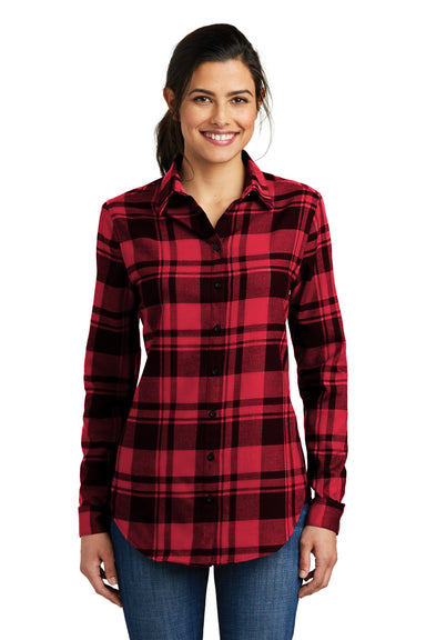 Port Authority LW668 Womens Flannel Long Sleeve Button Down Shirt Red/Black Front