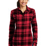Port Authority Womens Flannel Long Sleeve Button Down Shirt - Engine Red/Black