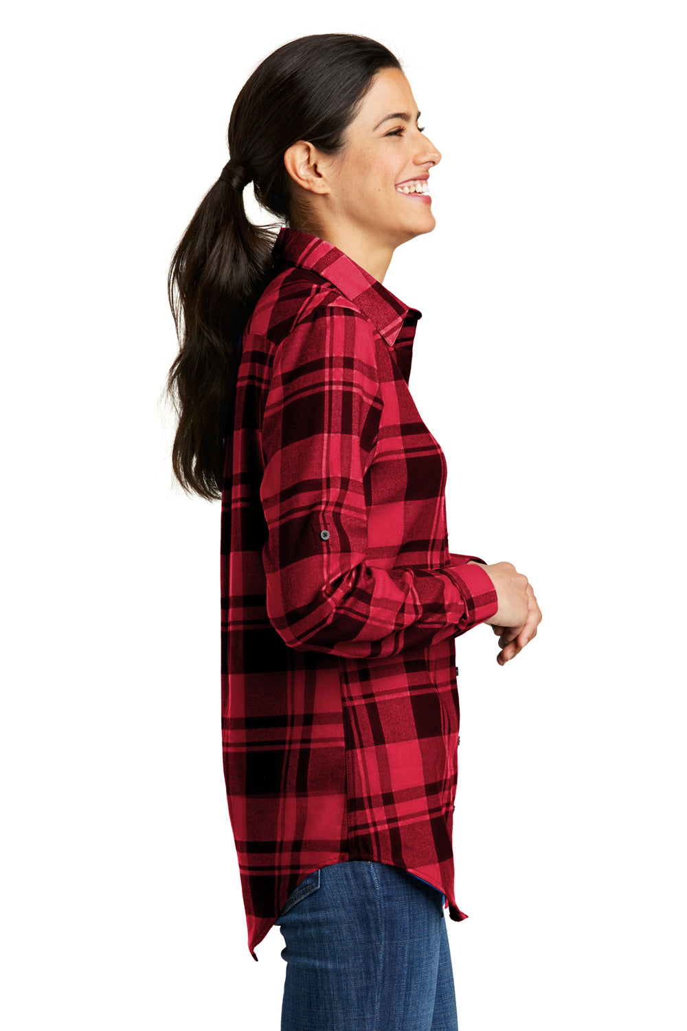 Port Authority LW668 Womens Flannel Long Sleeve Button Down Shirt Red/Black Side