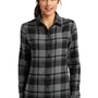 Port Authority Womens Flannel Long Sleeve Button Down Shirt - Grey/Black