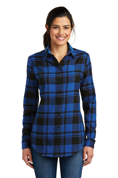 Port Authority LW668 Womens Flannel Long Sleeve Button Down Shirt Royal Blue/Black Front